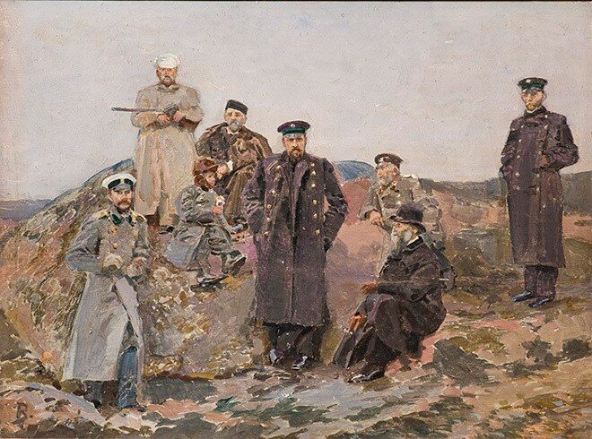 Групповой портрет Саввы Мамонтова с путейцами. Картина Михаила Врубеля. 1891 год. 
В центре — Сергей Витте. 
Государственный историко-художественный и литературный музей-заповедник «Абрамцево»