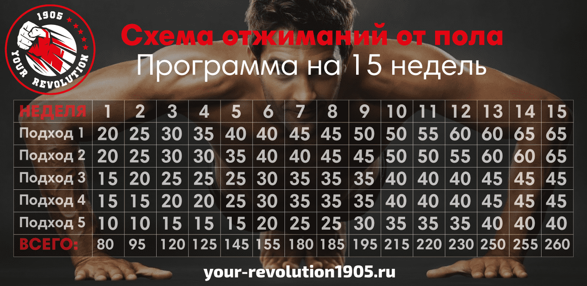 

Программа тренировок «260 отжиманий», одна из наиболее эффективных программ для развития грудных мышц и повышения уровня общей физической подготовки.