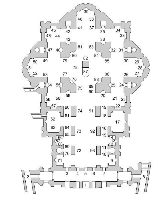 План расположения достопримечательностей в Соборе Св. Петра в Ватикане