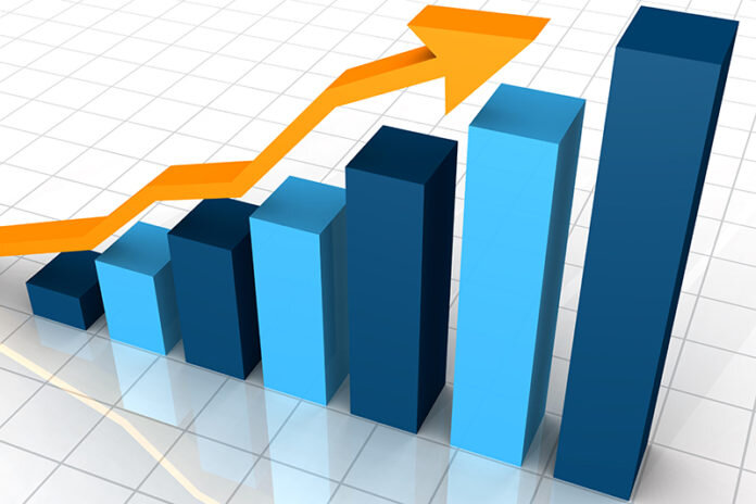 Business Graph with arrow showing profits and gains