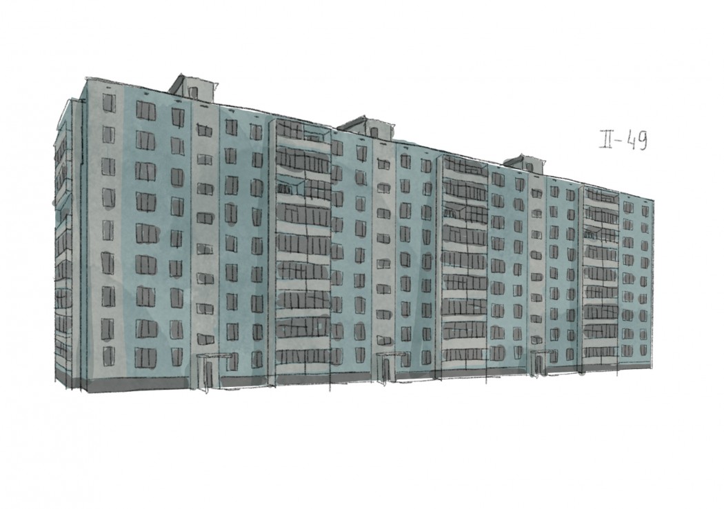 Типовой 9 этажный жилой дом серии II-49 ,  такие дома строились с 1965 по 1968 годы в Москве, Подмосковье, Тольятти и в Крыму. Источник изображения:labrys.ru