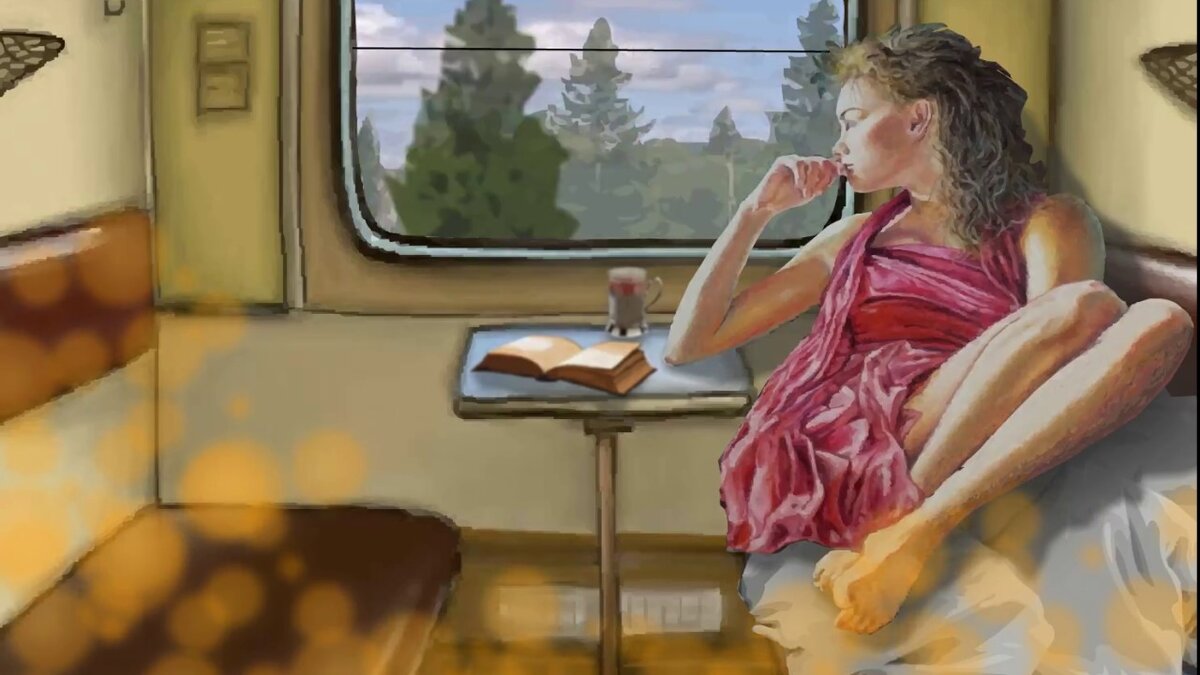 Женщина в вагоне поезда