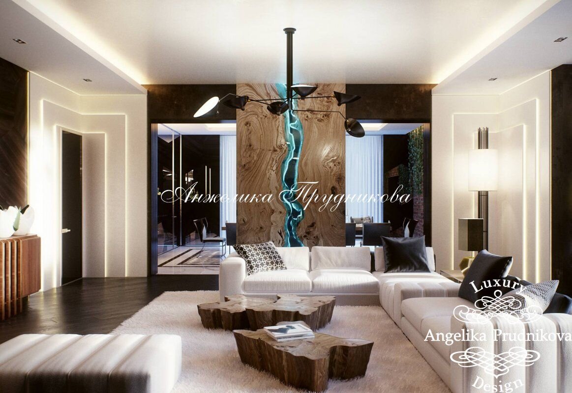 На фото: Американский стиль в интерьере гостиной в квартире