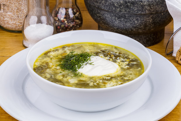 Порция супа из весенних трав