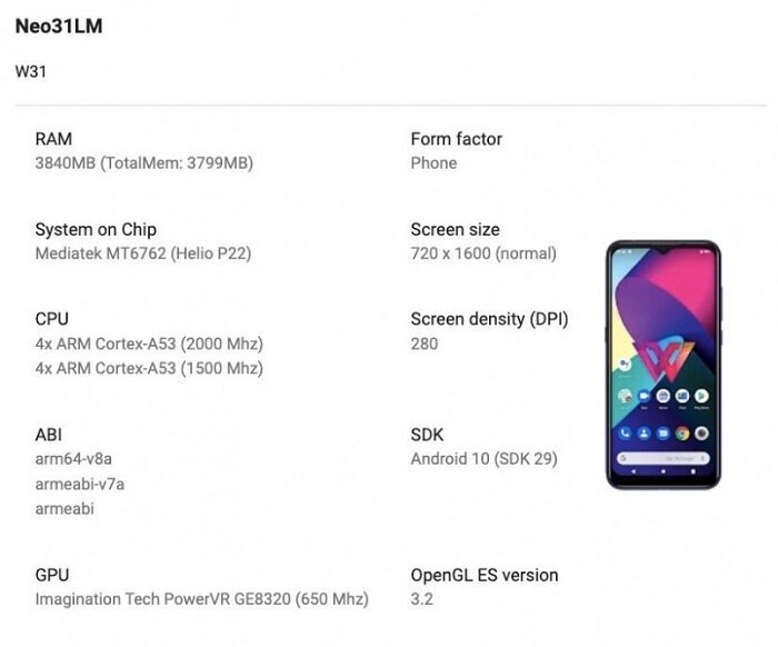 Технические характеристики смартфона LG W31
