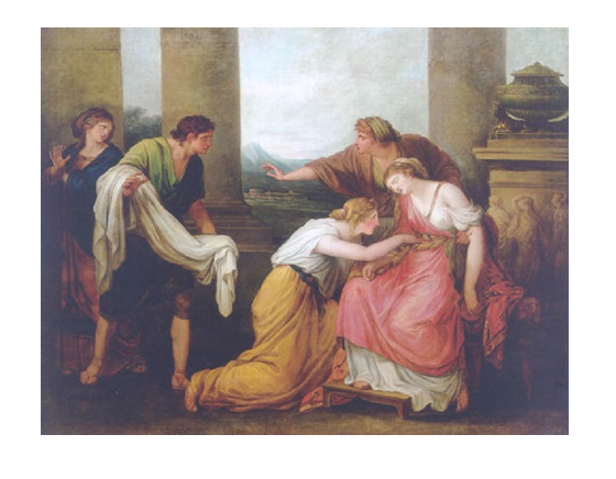 «Жена Помпея, Юлия, падает в обморок при виде окровавленной одежды мужа», Ангелика Кауфманн