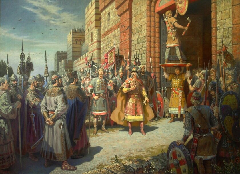 Олег прибивает щит к воротам Царьграда.
