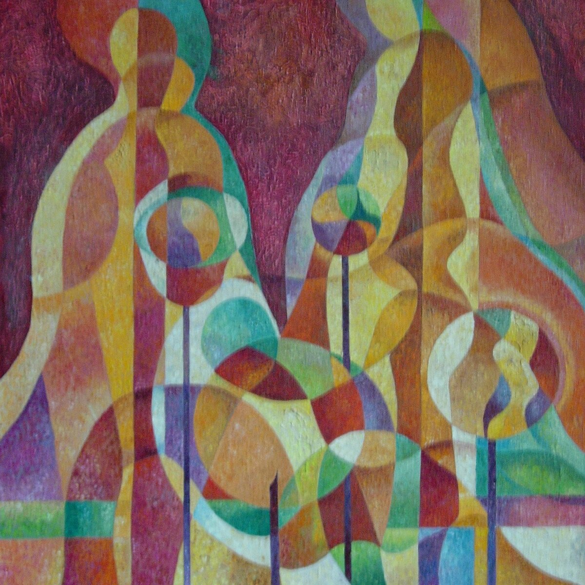 Фото автора. Тяглова Н. В. Композиция " Двое". В этой работе фактура сделана с помощью рельефной пасты.