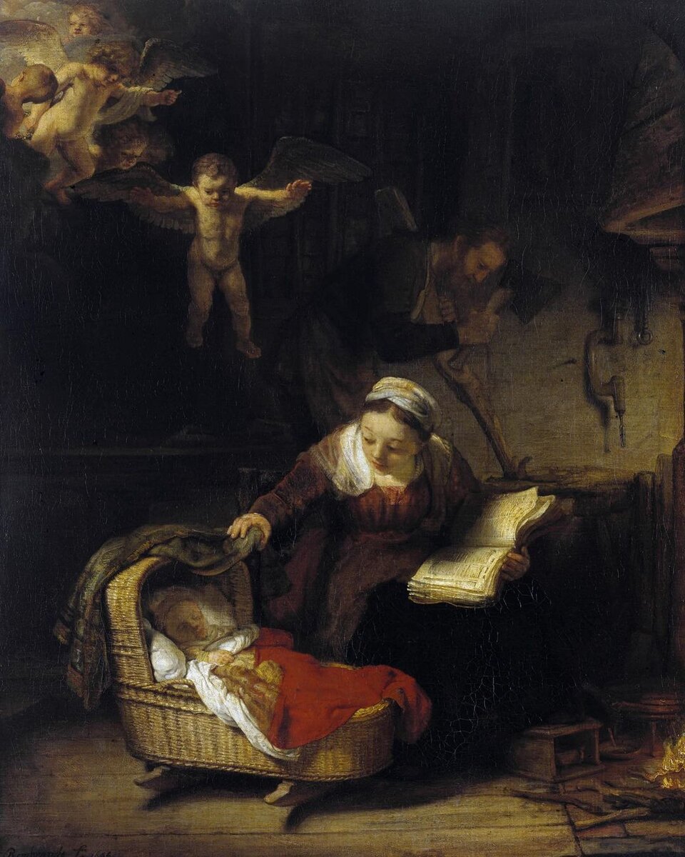 Картина "Святое семейство и ангелы" кисти Рембрандта.
⠀