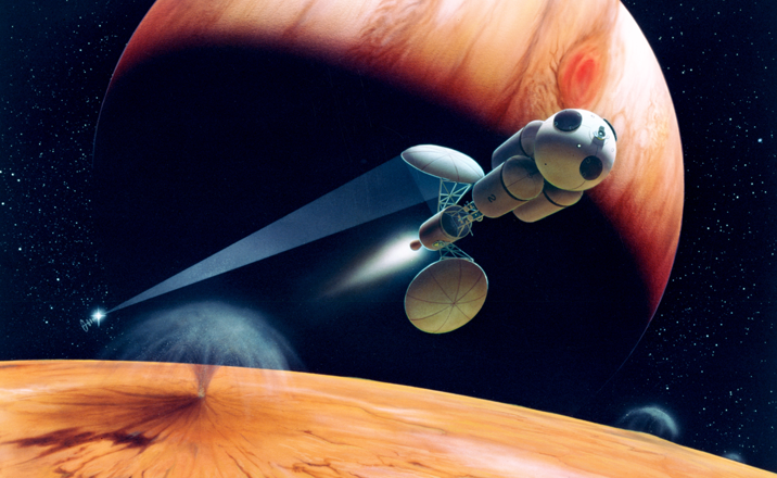 ЛАЗЕРНАЯ СИЛА: серьезным препятствием для космических полетов является неэффективность химического топлива. Однажды лазерная электростанция, расположенная на Земле, может генерировать луч, чтобы «протолкнуть» корабль в космос.