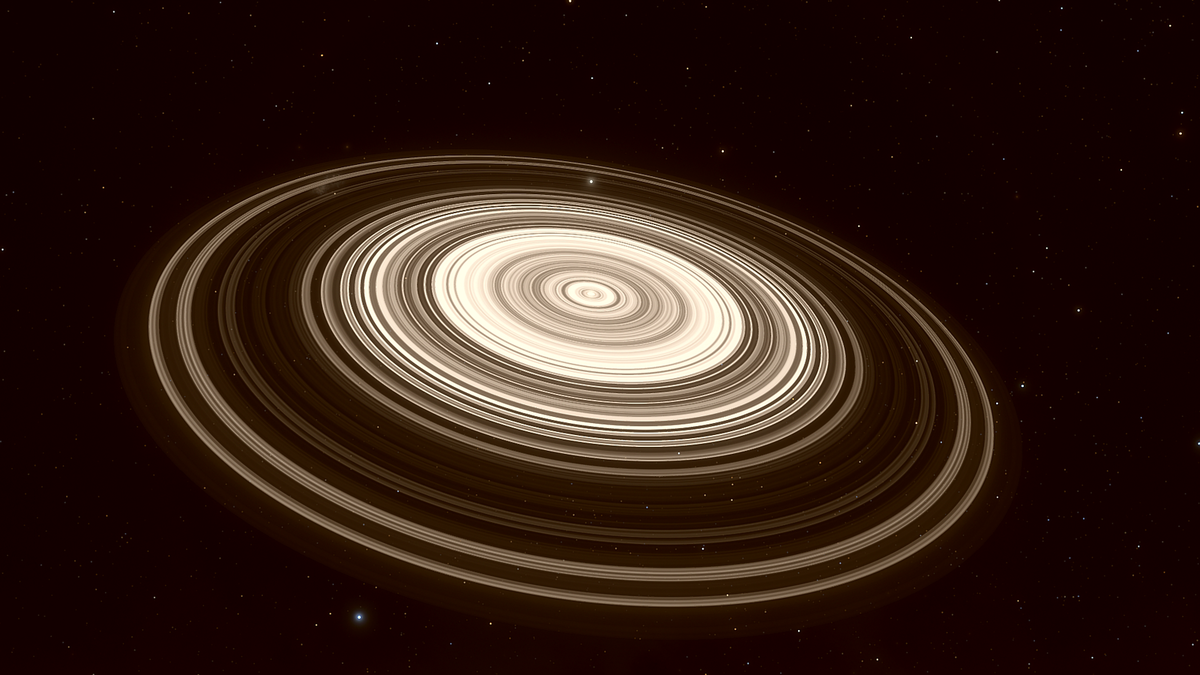 Художественная концепция системы колец экзопланеты J1407b.