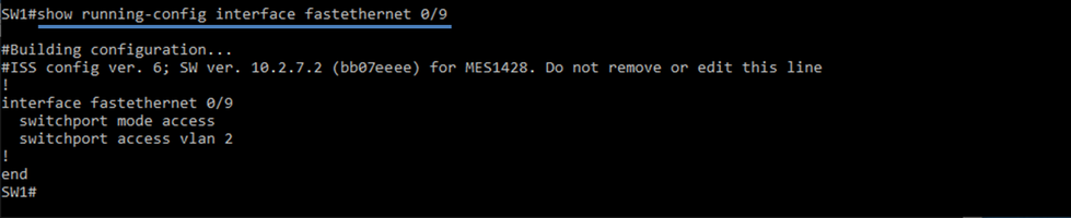 Рисунок 2 – Просмотр настроек выбранного интерфейса (fastethernet 0/9)