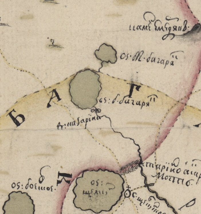 Карта местности, оз. Багаряк, 1735 год