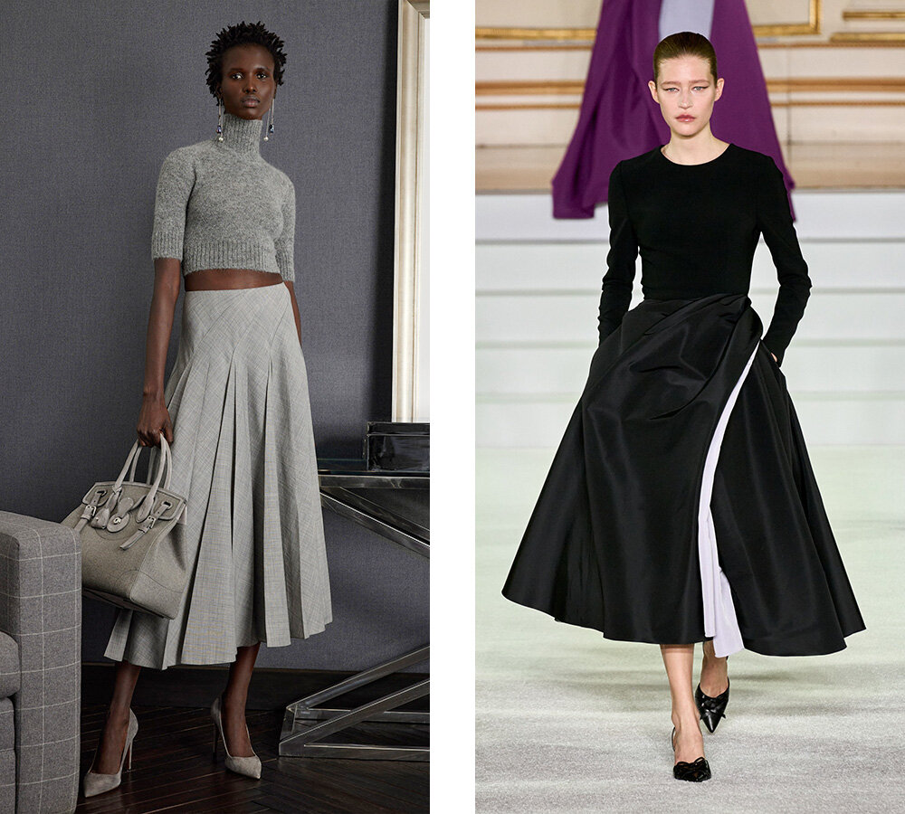 Слева: расклешённая юбка Ralph Lauren. Справа: пышная юбка в образе Carolina Herrera.