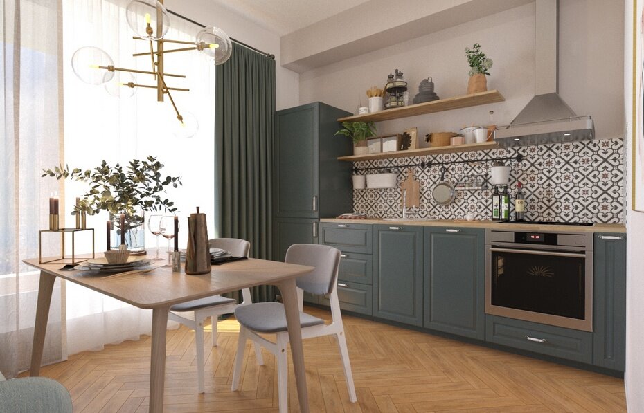 Кухня в скандинавском стиле с минимальным количеством мебели