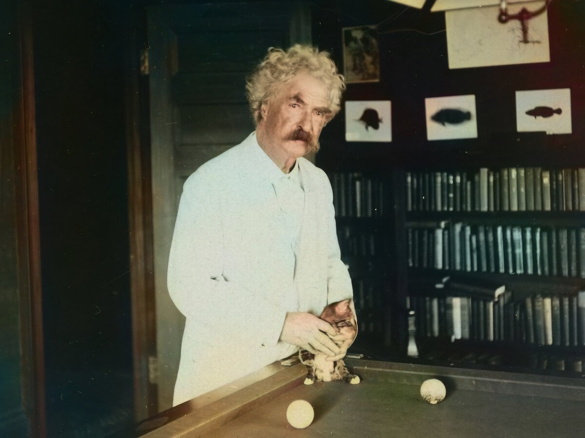 «Твен с котёнком», 1894 г., общественное достояние.