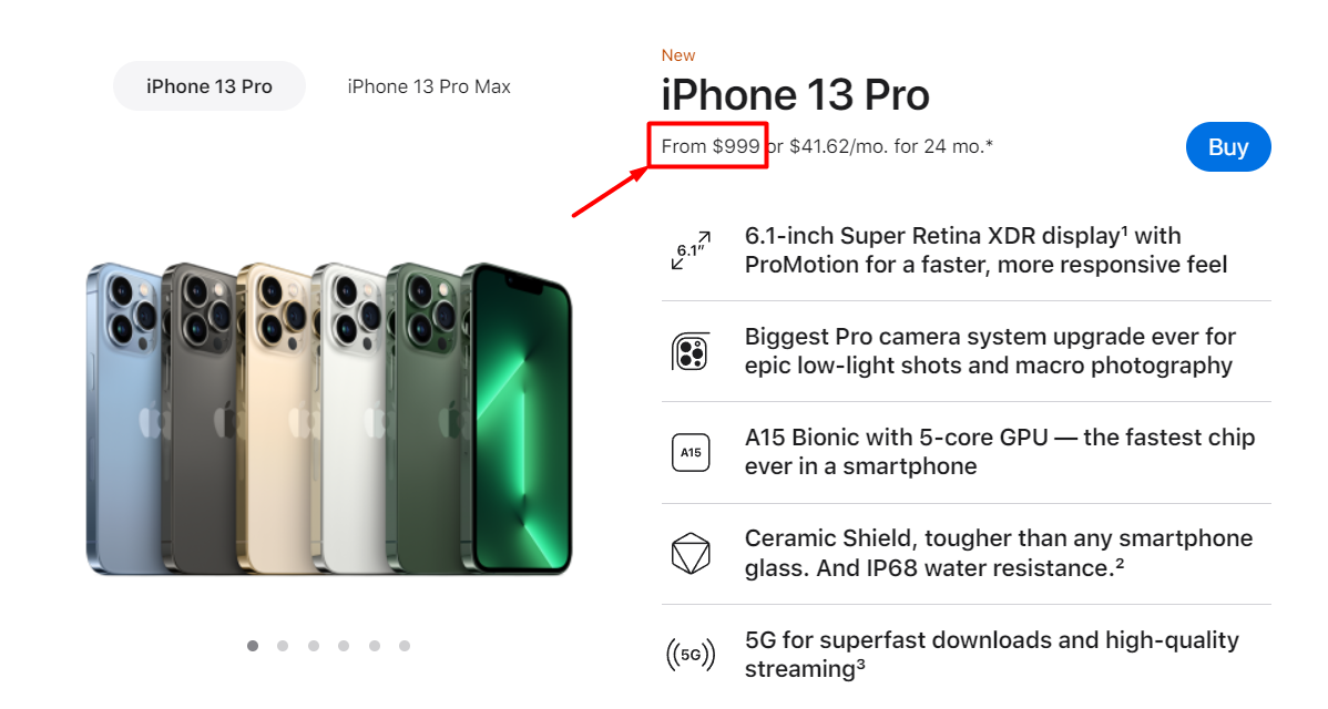 Стоимость Iphone в США - 999 долларов. 