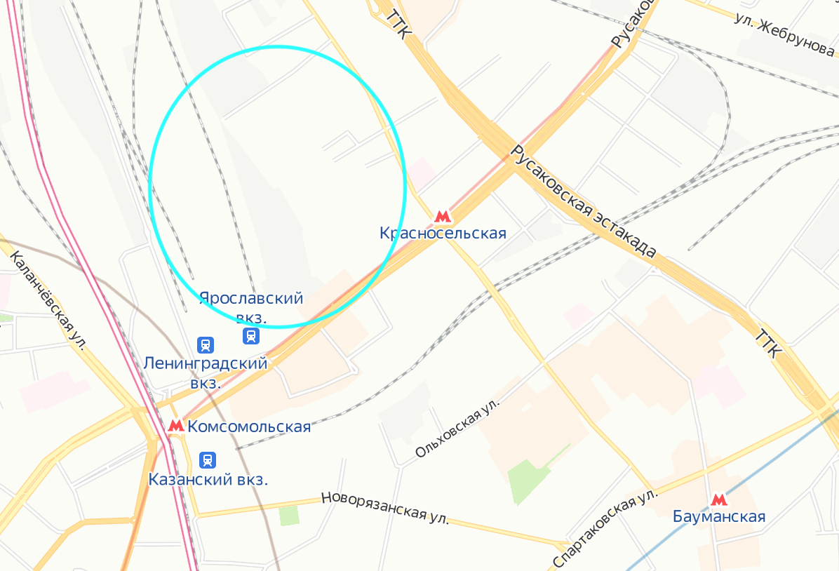 Примерное расположение Красного пруда на карте современной Москвы. Яндекс.Карты.