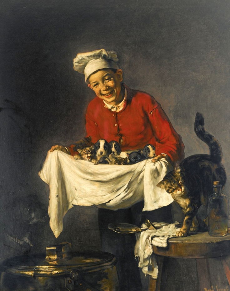 Клод Жозеф Байль. «Поваренок с щенками и котятами». 