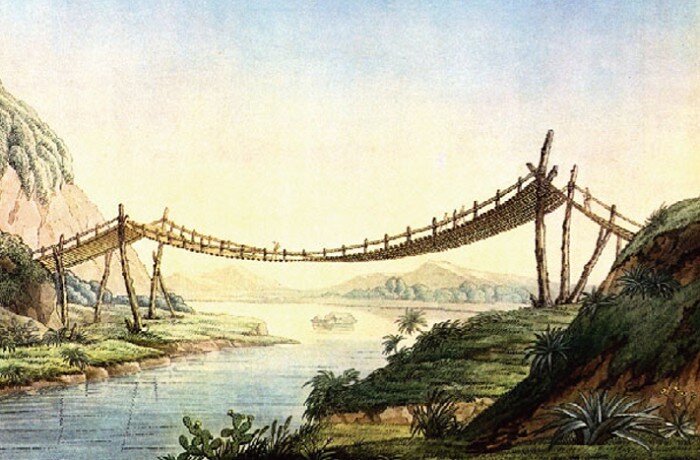 Мост Икиносо. Иллюстрация из энциклопедии "Виды Кордильер [стар. название Анд] и памятники туземных народов"