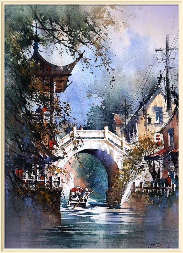       / Thomas W. Schaller / * 1967 /   Ancient River /   Watercolor.   30x22 inches - 08 July 2018