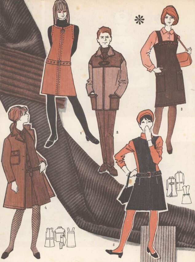 Модели из вельвета. Рис. Н.А. Голиковой, "Работница", 1968 №12