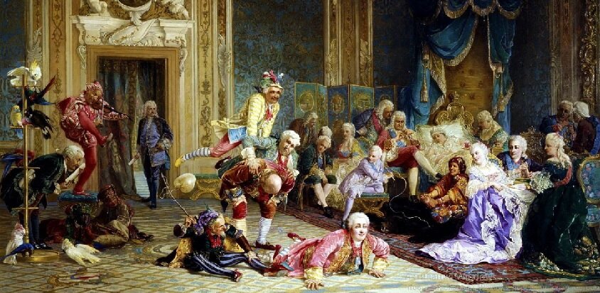 На картине В. Якоби «Шуты при дворе Анны Иоанновны» изображены реальные исторические личности /из доступного фонда Яндекс.Картинки/
