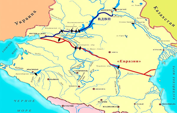 Предполагаемая трасса канала «Евразия» (красный цвет)