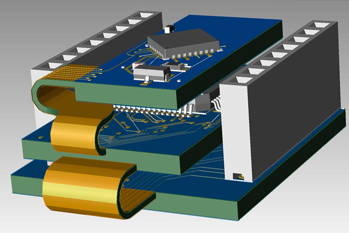 3D-вид гибко-жесткой печатной платы 