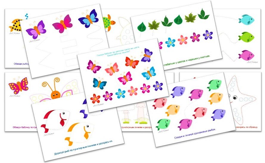 Шаблоны "обводилки", "соединялки", линии + раскраски