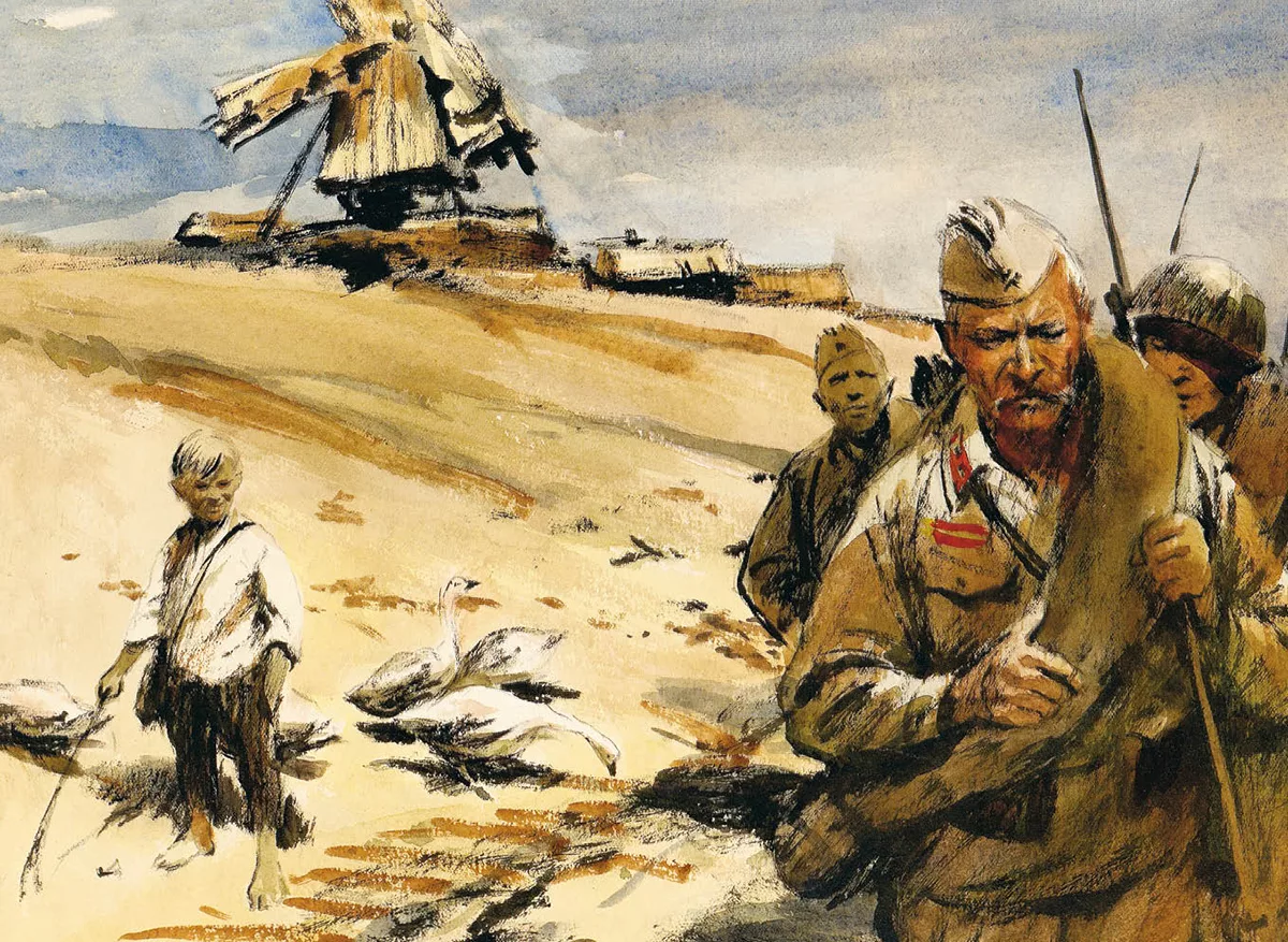 Николай шел в первых рядах. На гребне высоты он оглянулся и одним взглядом охватил всех уцелевших после боя за хутор Сухой Ильмень. Сто семнадцать бойцов и командиров — остатки жестоко потрепанного в последних боях полка — шли сомкнутой колонной, устало переставляя ноги, глотая клубившуюся над дорогой горькую степную пыль...