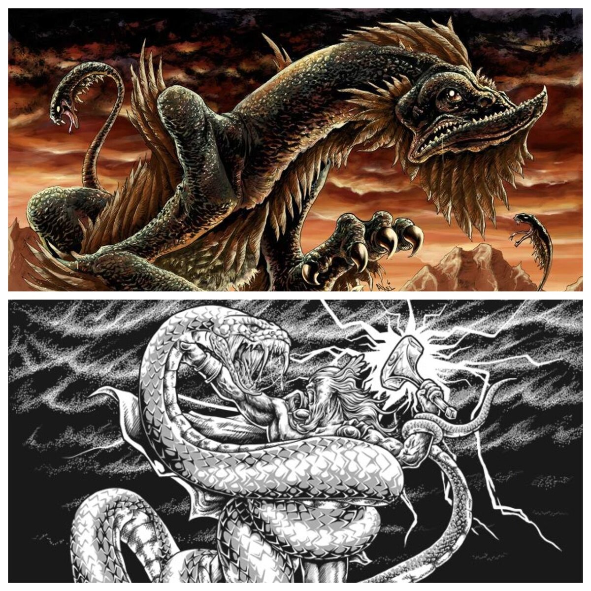 Сверху Аспид, снизу Ёрмунганд борется с Тором.