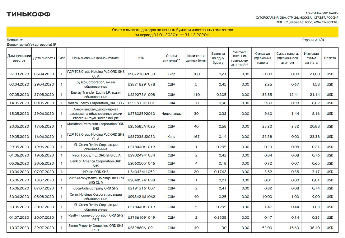 Справка о доходах за пределами РФ в личном кабинете брокера Тинькофф