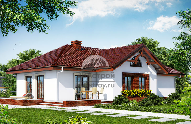 Проект одноэтажного дома 123 м2 с гаражом, эркером и террасой - 102-80