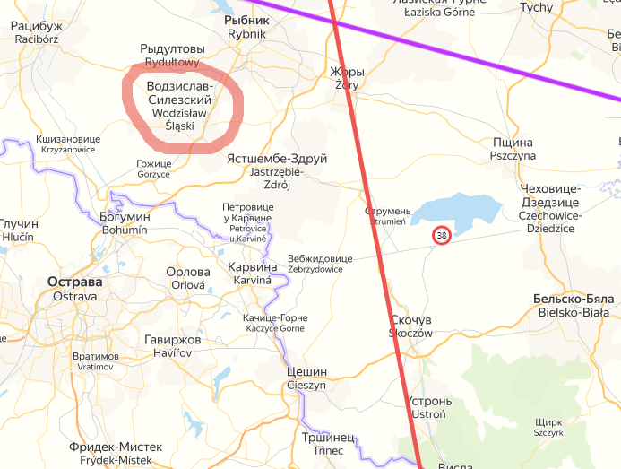 Водзислав-Силезский. Создано на основе Яндекс-Карт