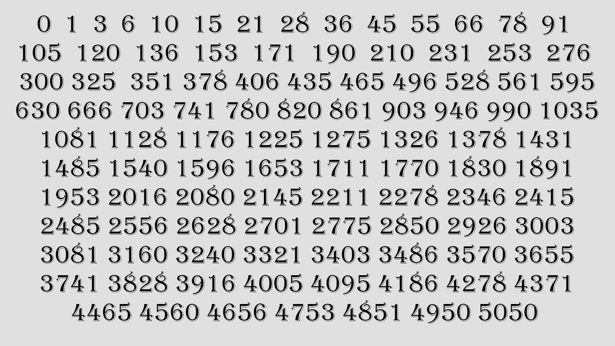 первые 100 треугольных чисел