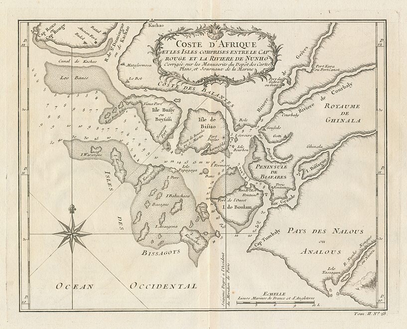 Гравюра 1746 года. Гвинея-Бисау и архипелаг Бижагош. Credit: ancestryimages.com