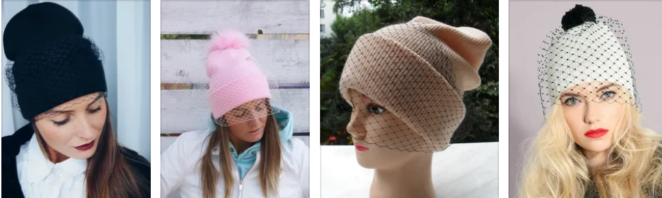 Вязаные шапки с вуалью. Скриншот с ЯндексКартинки