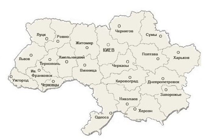 Рис. 1 Карта Украины с 2014 года