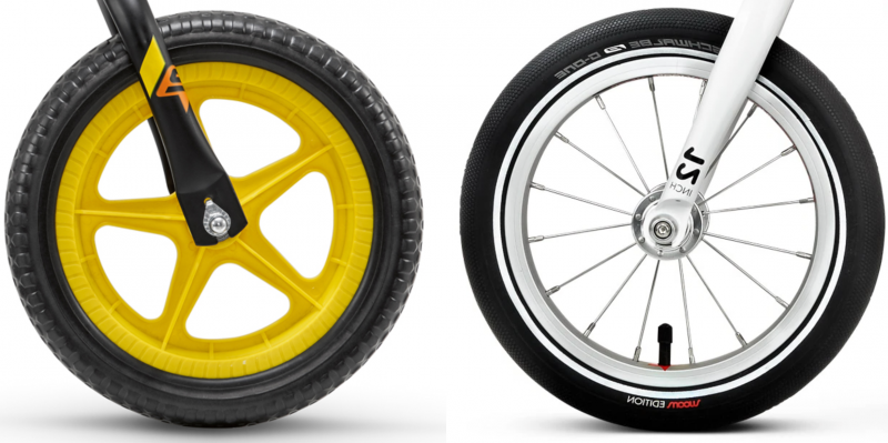 Слева цельное EVA-колесо, справа - пневматическое