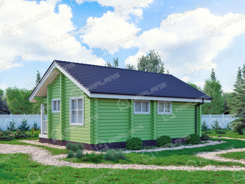 Фото 2 одноэтажного дома из бруса с 2 спальнями, сауной и террасой. 60 кв м. Источник arplans.ru Проект ДС-036