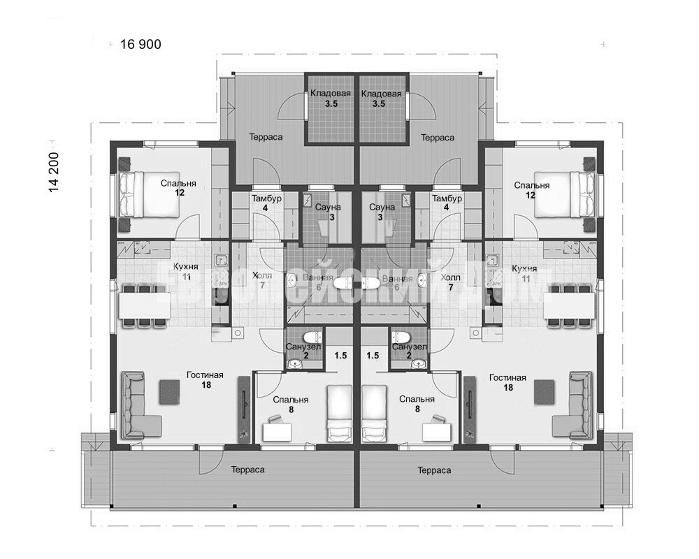 Планировка 1 этажа. Источник фото: https://dom-bt.com/