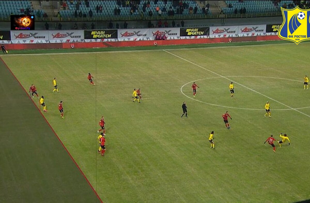 Скрин из трансляции матча "Химки"-"Ростов". Момент с отмененным голом нападающего "Ростова" Соу. Никакого офсайда там не было!