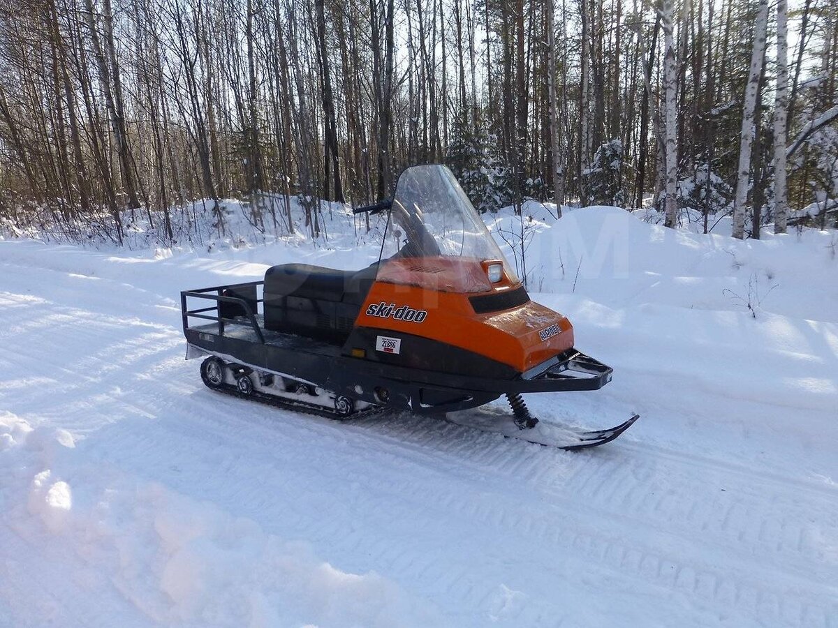 Судя по заводскому бамперу над лыжей Alpine 2 готов к покорению русских лесов. Главное что бы не подвели старческие болячки вдали от дома. Источник фото - https://moto.drom.ru/khabarovsk/snow/snegohod-32484679.html