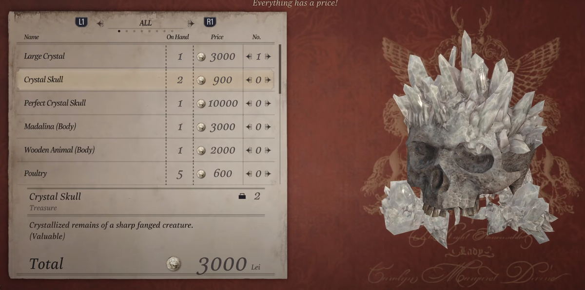 Окно продажи предметов и улучшения оружия (Capcom)