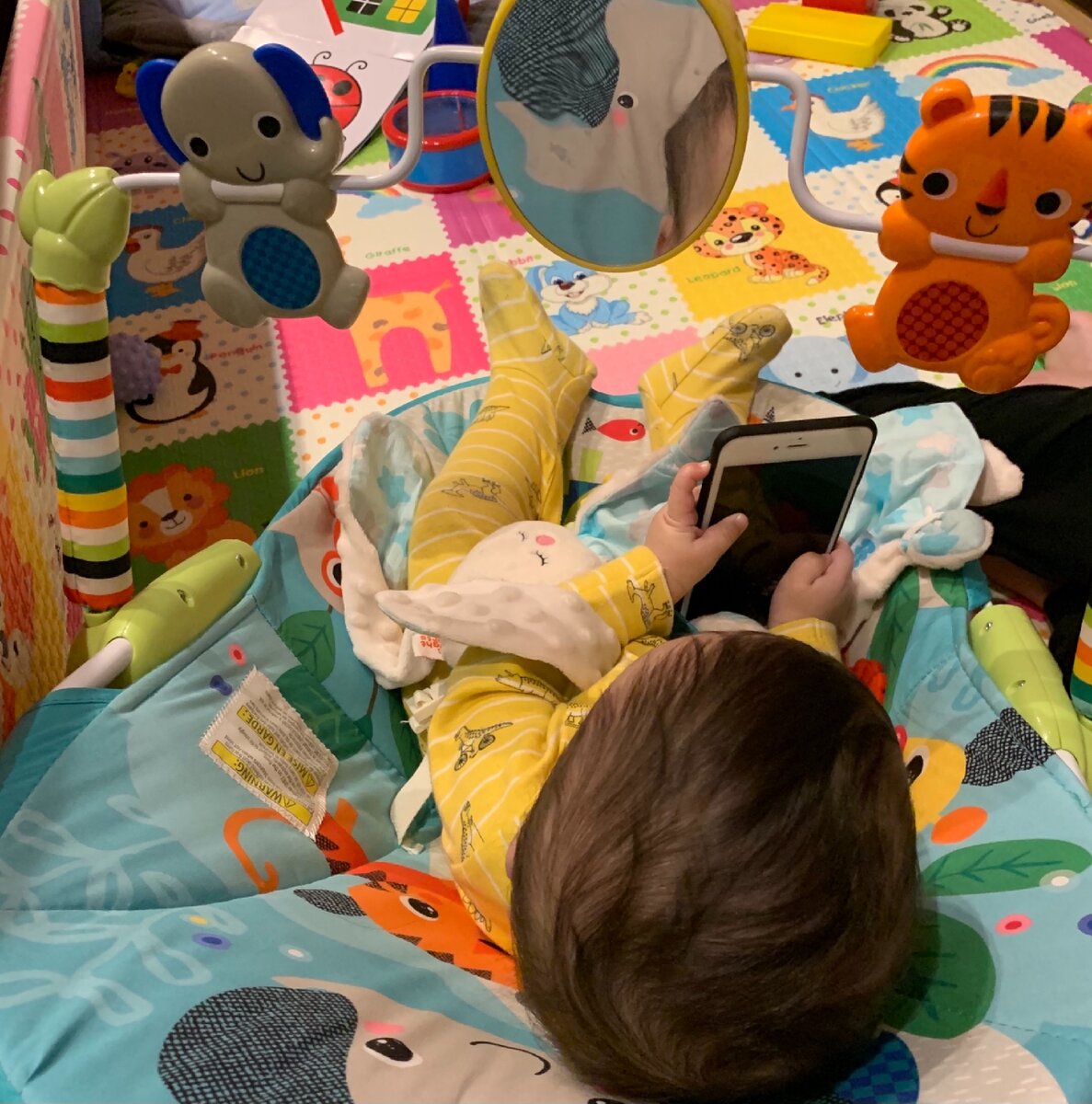 Ева плакала, брат дал ей в руки свой телефон, и она сразу же замолчала и начала его разглядывать. 