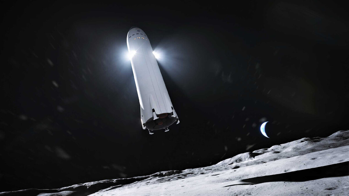 Компьютерное моделирование посадки корабля Starship на Луну.  фото: картинки яндекса.