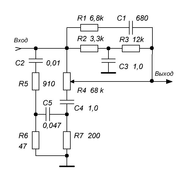 Схема пассивного регулятора тембра с алиэкспресс