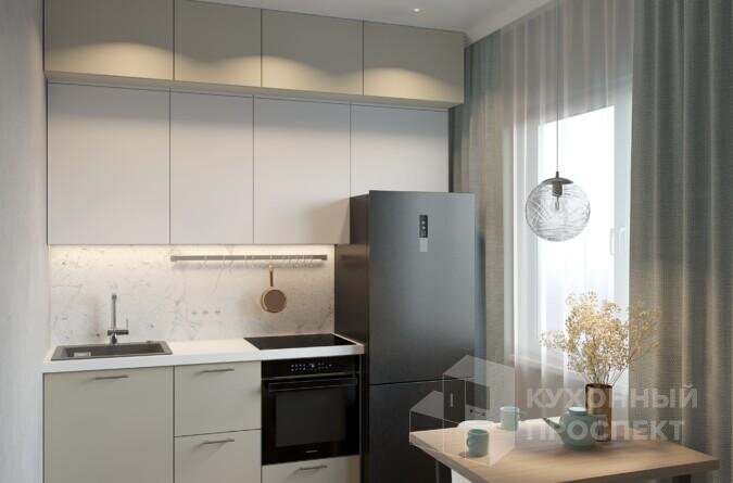 Маленькая уютная кухня Хлоя с фасадами мягких оттенков.