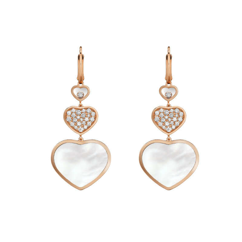 Серьги Chopard Happy Diamonds из розового золота с бриллиантами, перламутром и плавающими бриллиантами